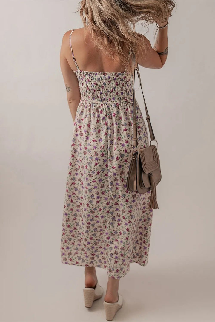 Multicolour Bohemian Ditsy Floral Smocked Fit Flare Sundress - Maka Boho