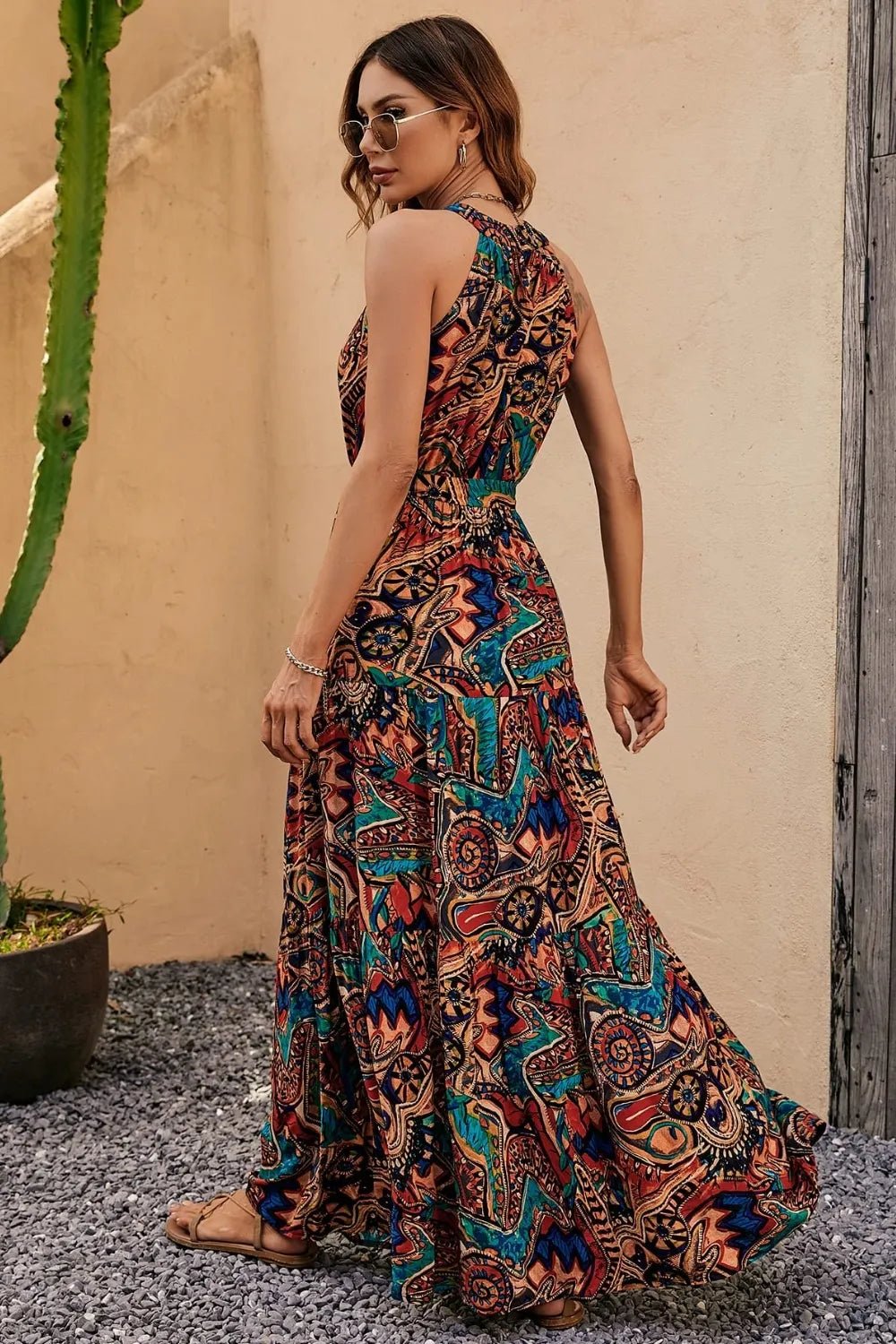 Tied Floral Sleeveless Dress - Maka Boho
