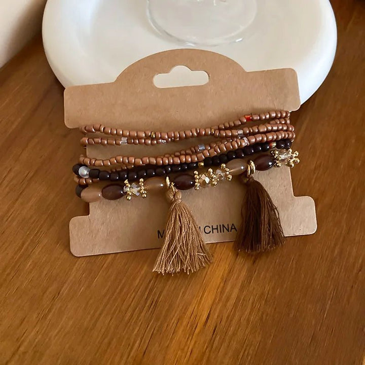 Tassel Rice Bead Bracelet - Maka Boho