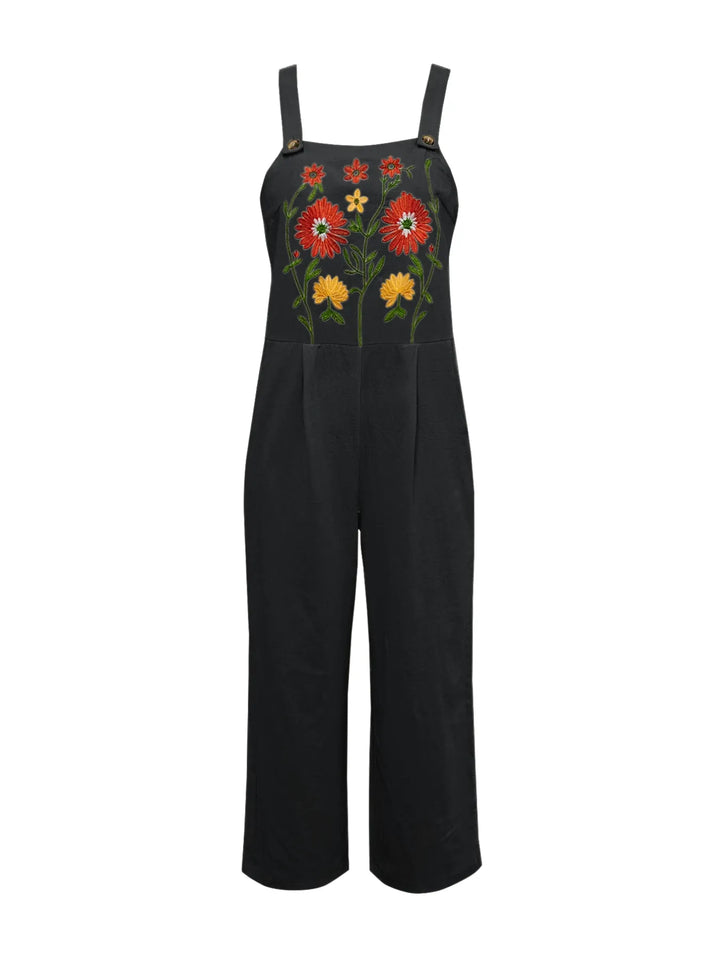 Floral Embroidered Wide Leg Jumpsuit - Maka Boho