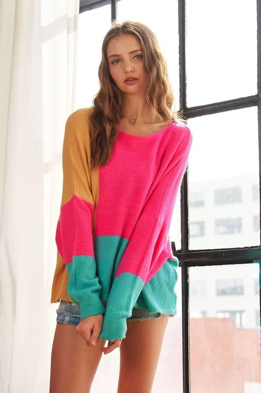 ADORA Loose Fit Colorblock Sweater - Maka Boho