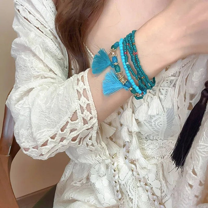 Tassel Rice Bead Bracelet - Maka Boho