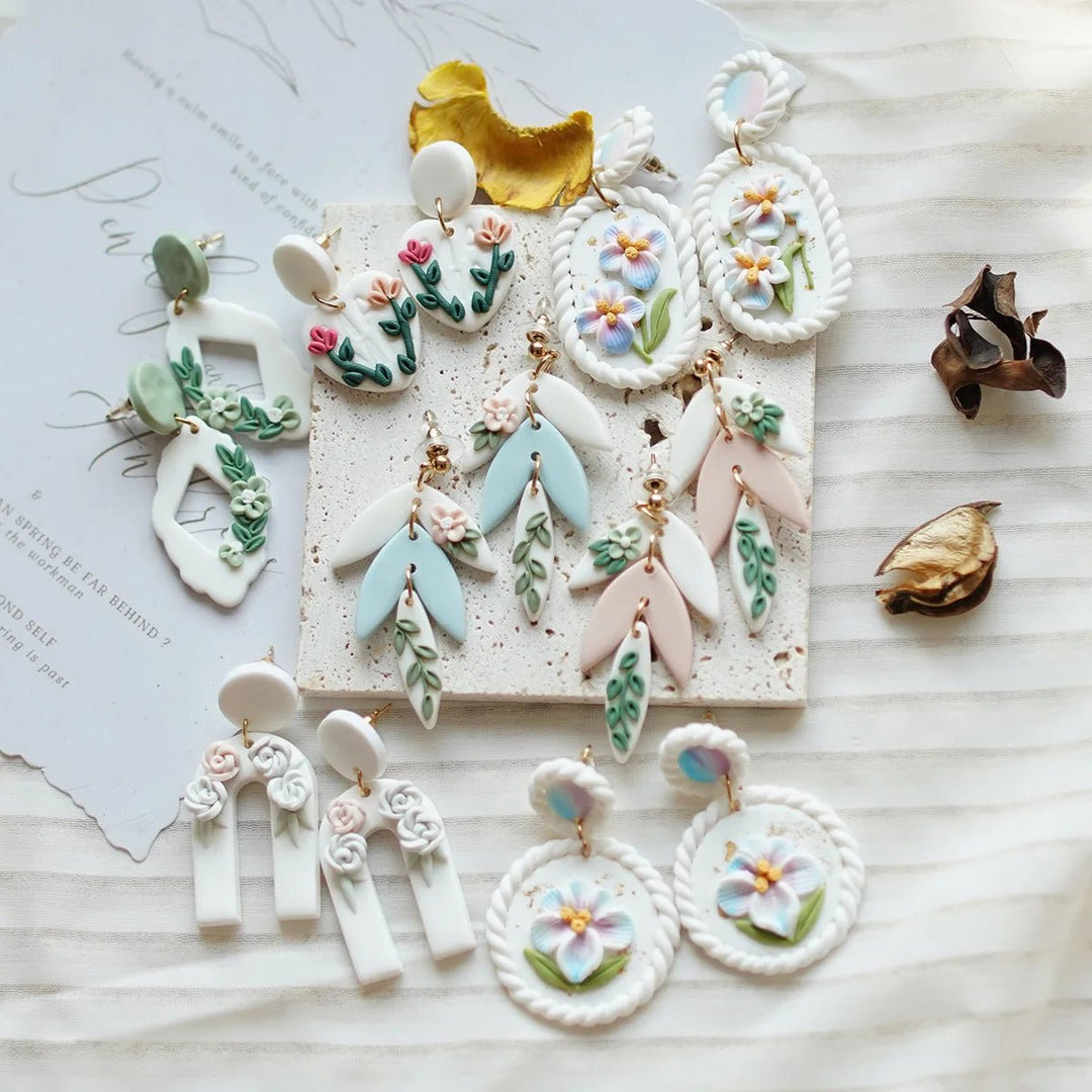 Trendy Floral Multi Shapes Dangle Floral Leaf Layers Spring Summer Mother's Day Polymer Clay Earrings Women's Accessories Gifts - Maka Boho