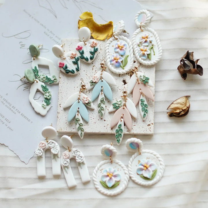 Trendy Floral Multi Shapes Dangle Floral Leaf Layers Spring Summer Mother's Day Polymer Clay Earrings Women's Accessories Gifts - Maka Boho
