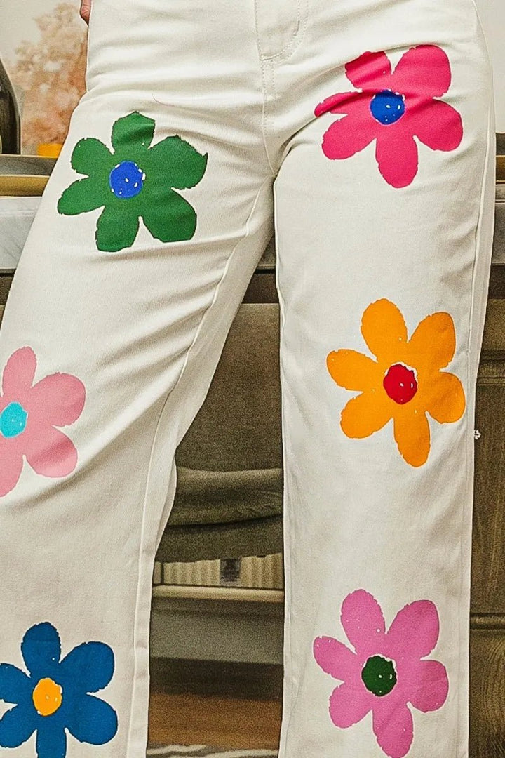 BiBi Flower Print Straight Legs Pants - Maka Boho
