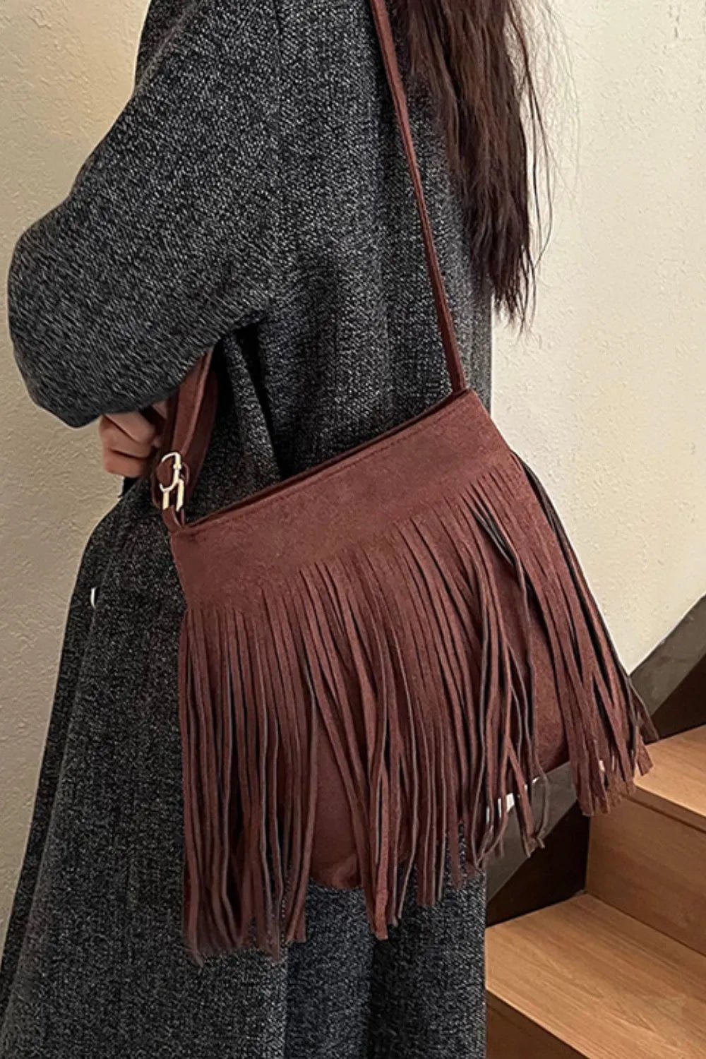 Suede Fringe Shoulder Bag - Maka Boho