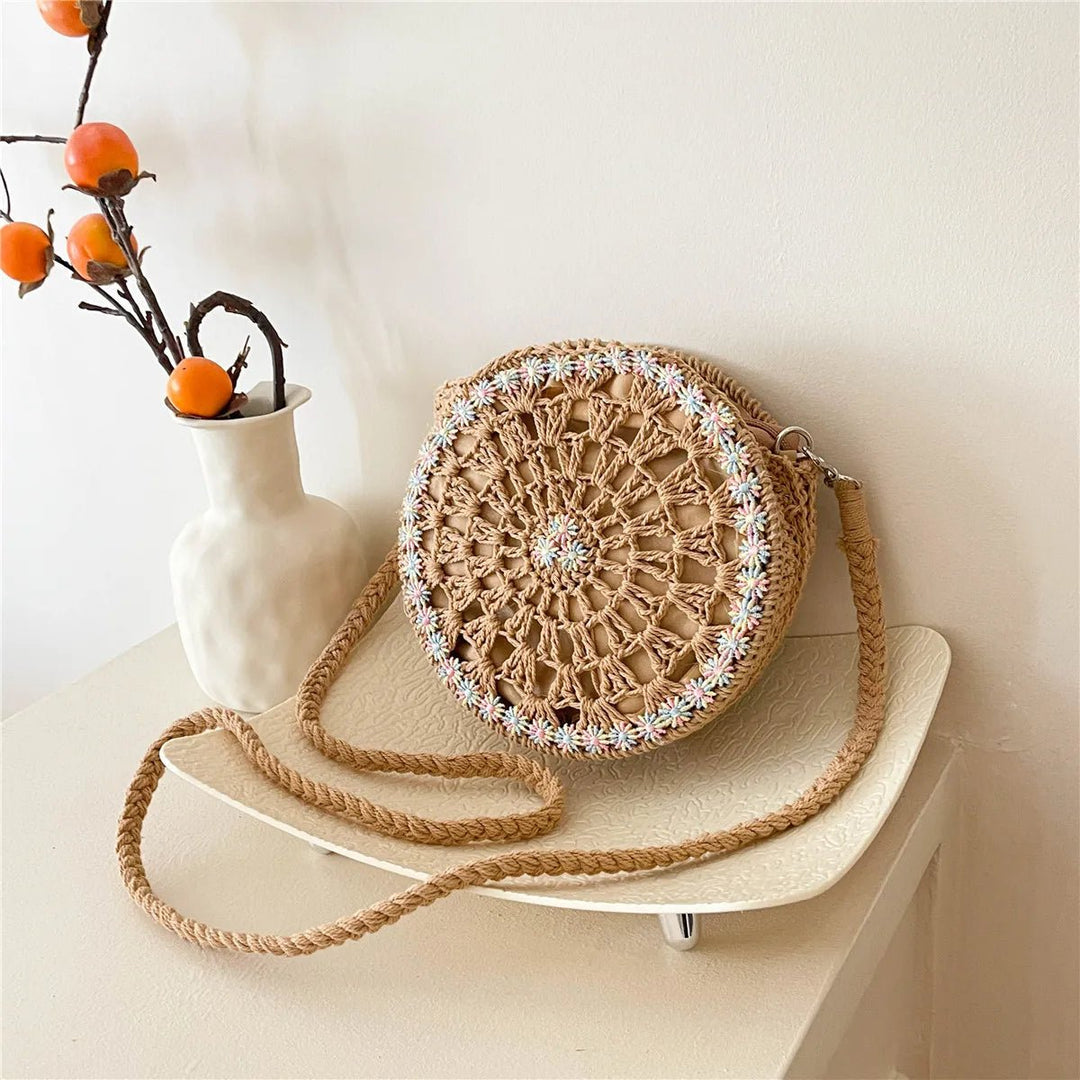 Handmade Round Crochet Straw Handbag - Maka Boho