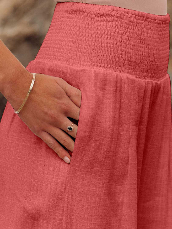 Full Size Smocked Waist Wide Leg Pants - Maka Boho