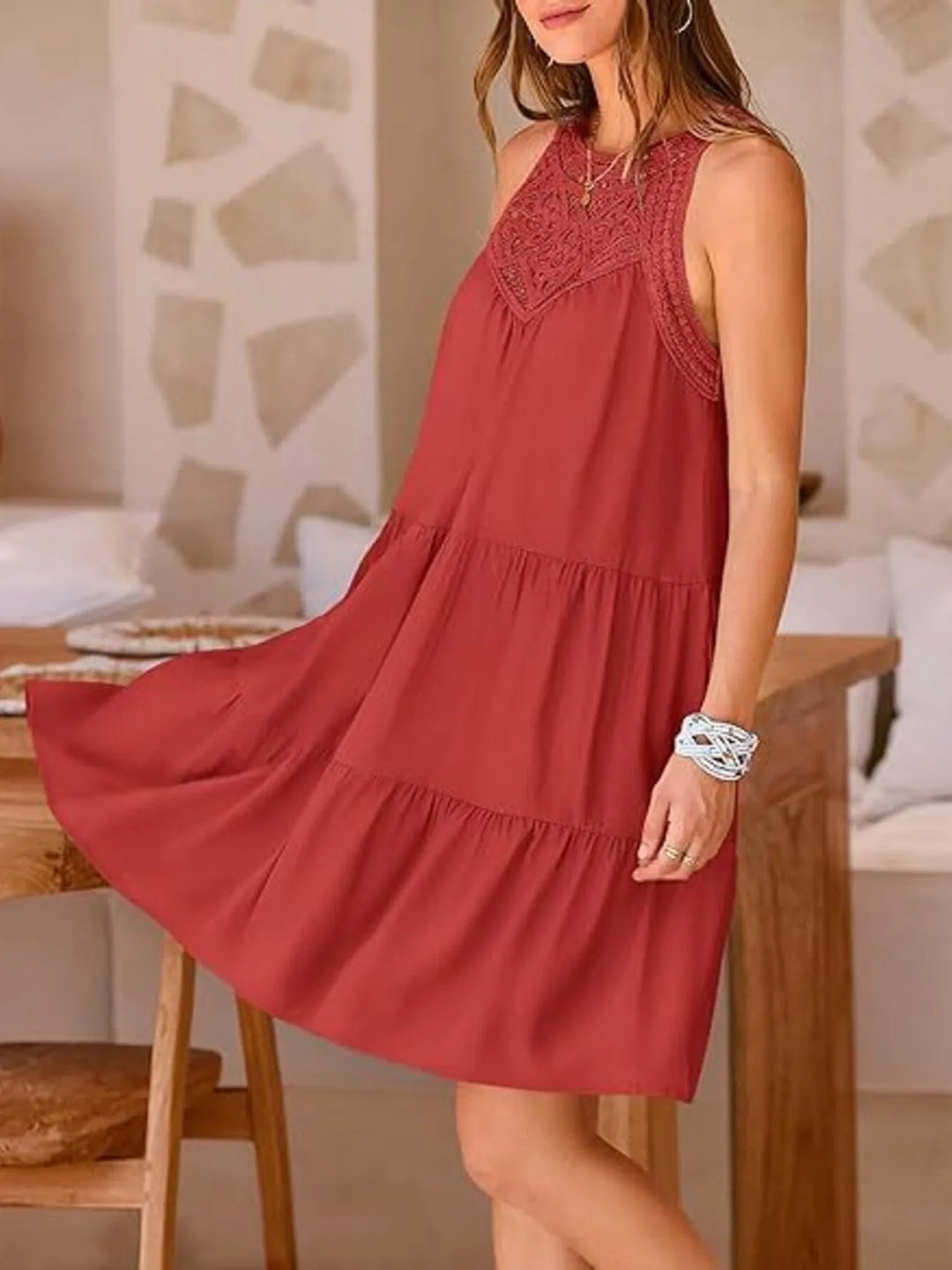 Crochet Lace Tiered Summer Dress - Maka Boho