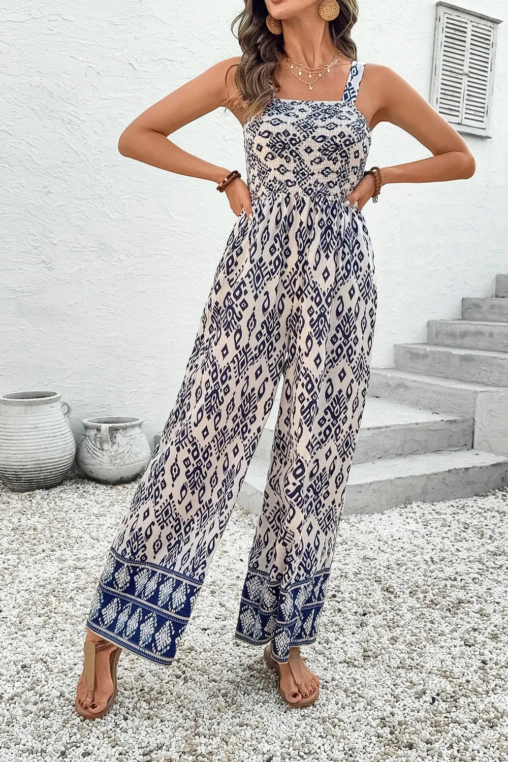 Bohemian Print Wide Leg Jumpsuit - Maka Boho