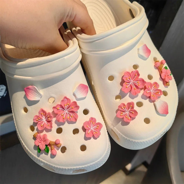 3D Cherry Flowers Set Shoe Charms Clogs Accessoriess DIY Slide Sandals Garden Shoe Decor Buckle Beach Bag Pins Girls Women Gifts - Maka Boho