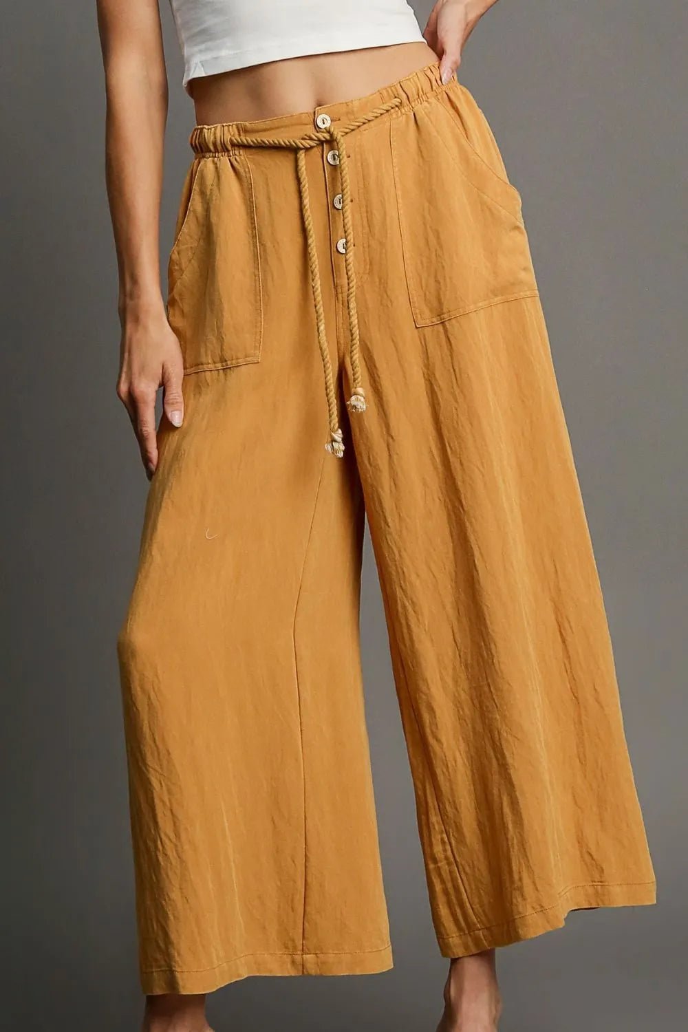 Umgee Full Size Rope Drawstring Wide Leg Pants Plus Size - Maka Boho