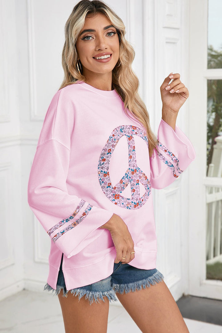 Jet Stream Floral Peace Sign Drop Shoulder Top - Maka Boho