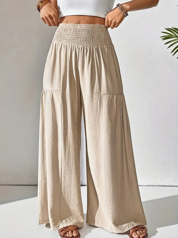 Smocked Waist Wide Leg Pants - Maka Boho
