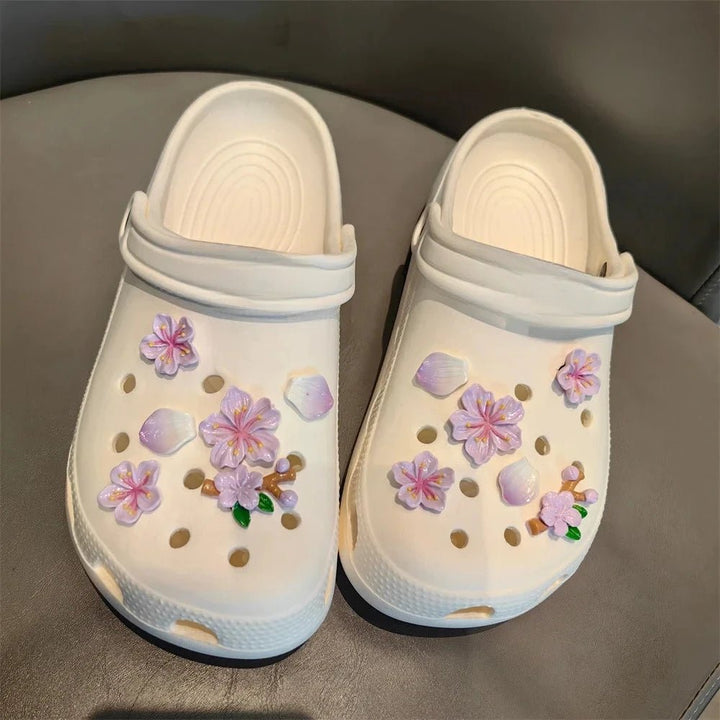 3D Cherry Flowers Set Shoe Charms Clogs Accessoriess DIY Slide Sandals Garden Shoe Decor Buckle Beach Bag Pins Girls Women Gifts - Maka Boho