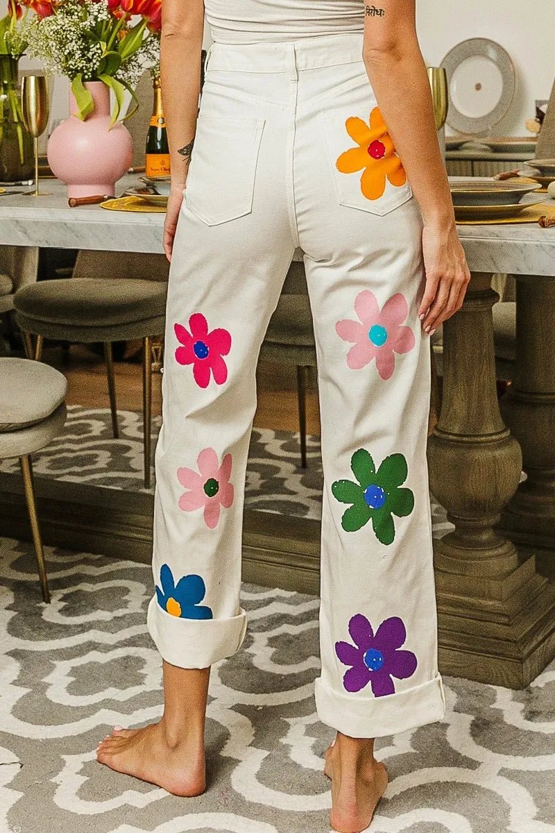 BiBi Flower Print Straight Legs Pants - Maka Boho