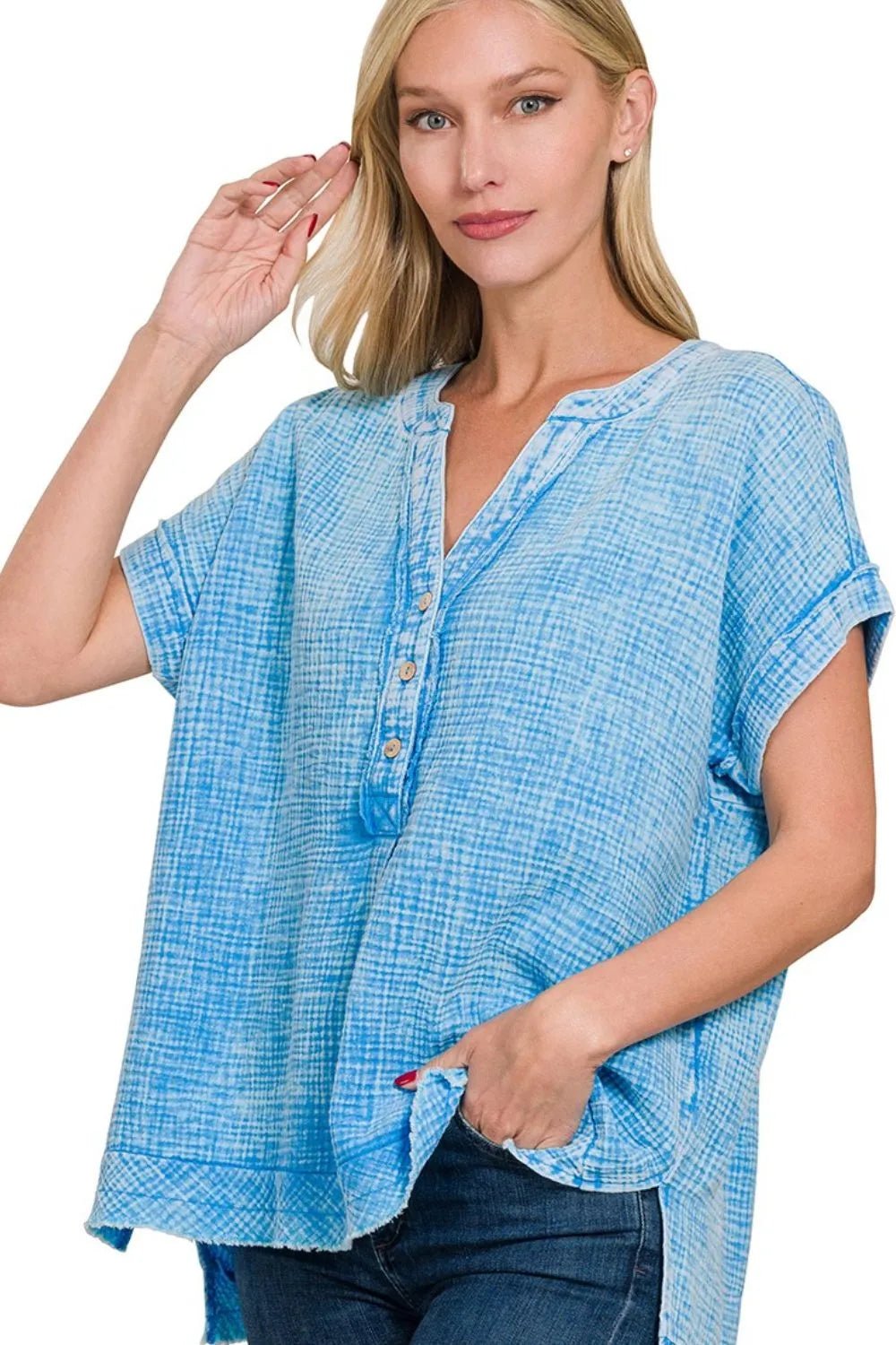 Zenana Washed Henley - Maka Boho
