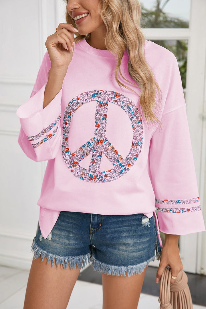 Jet Stream Floral Peace Sign Drop Shoulder Top - Maka Boho