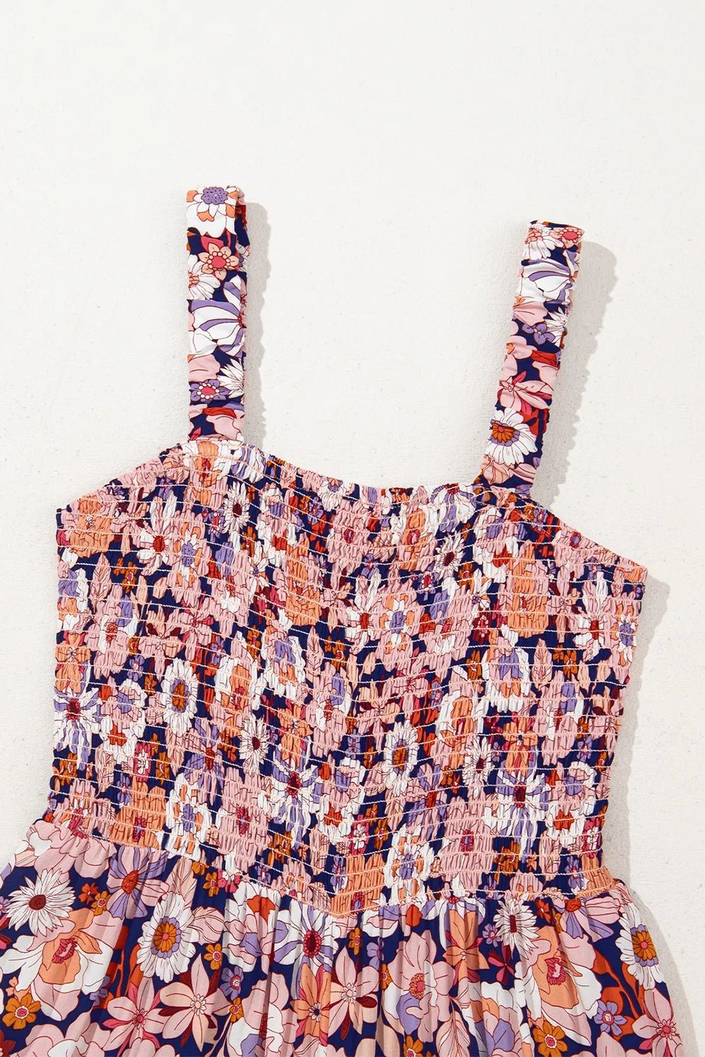 Floral Print Smocked High Waist Square Neck Jumpsuit - Maka Boho