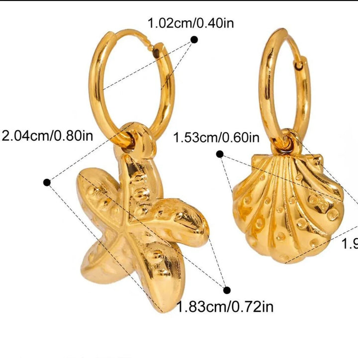 Vintage Gold Seashell & Starfish Drop Earrings - Maka Boho