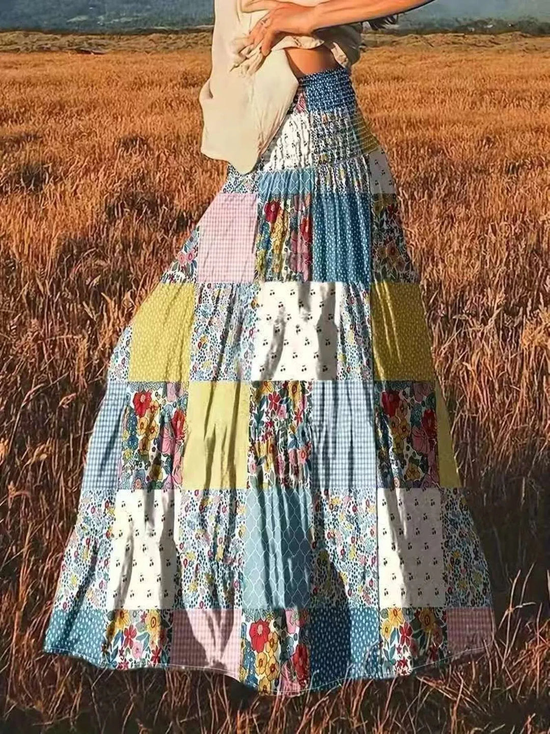 Smocked Waist Printed Maxi Skirt - Maka Boho