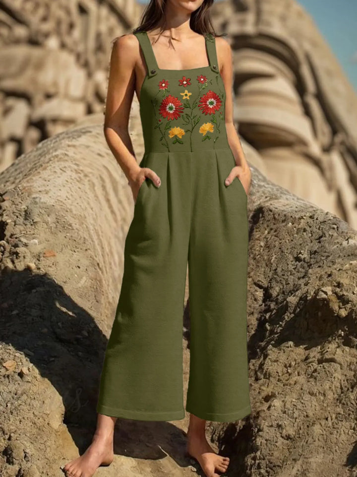 Floral Embroidered Wide Leg Jumpsuit - Maka Boho