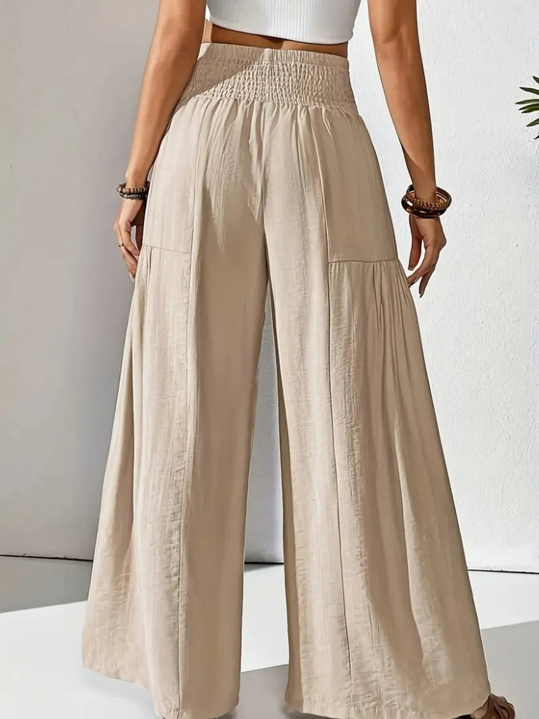 Smocked Waist Wide Leg Pants - Maka Boho