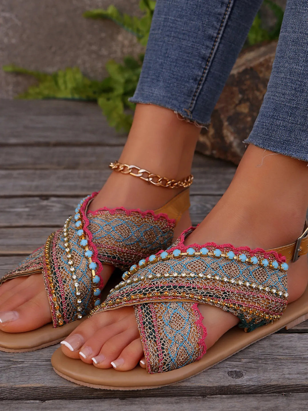 Bohemian Cross - Strap Flat Sandals - Maka Boho