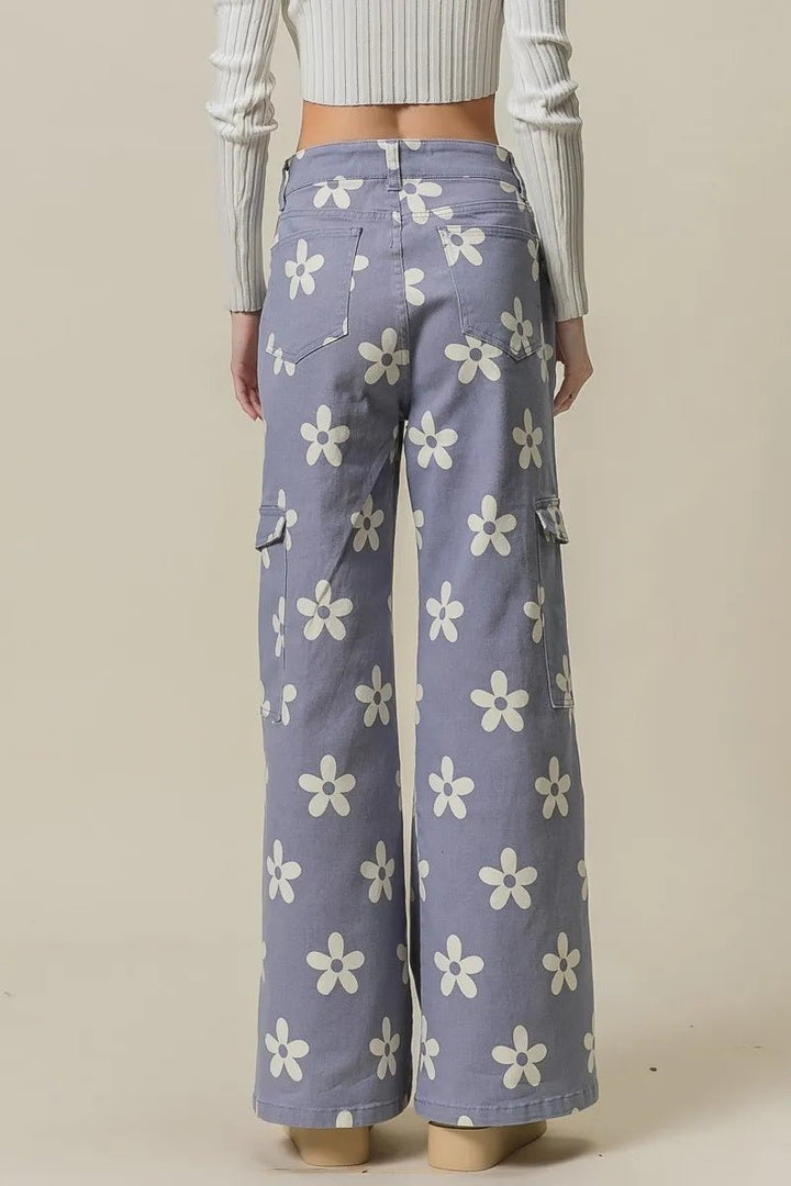 BiBi Flower Printed Side Pocket Wide Pants - Maka Boho