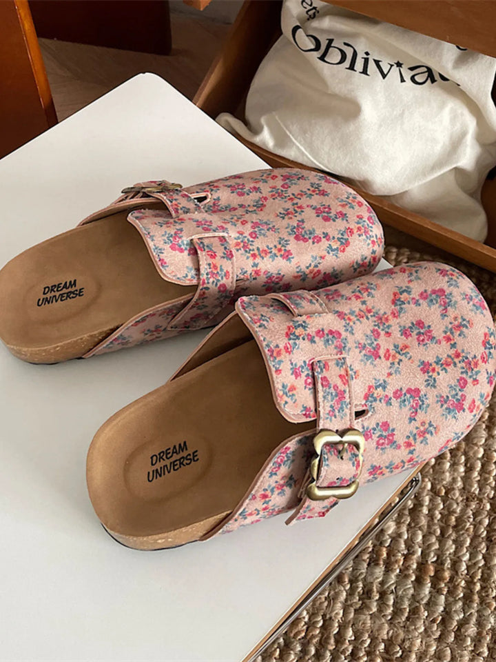 Floral Pattern Round Toe Slip - Ons - Maka Boho