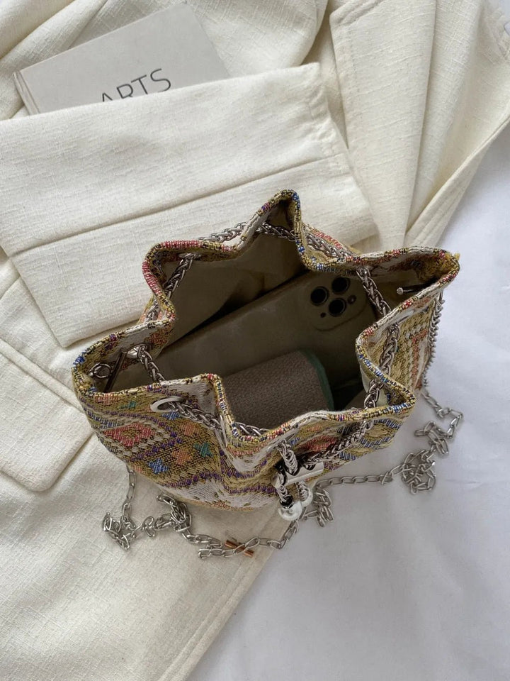Printed Chain Bucket Bag - Maka Boho