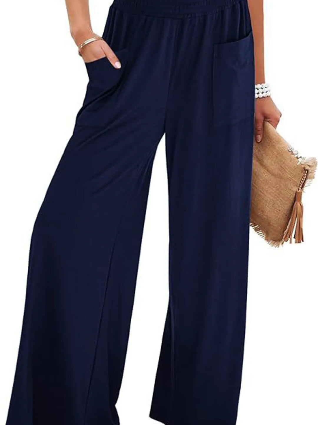 High - Waisted Wide Leg Pants with Pockets - Maka Boho