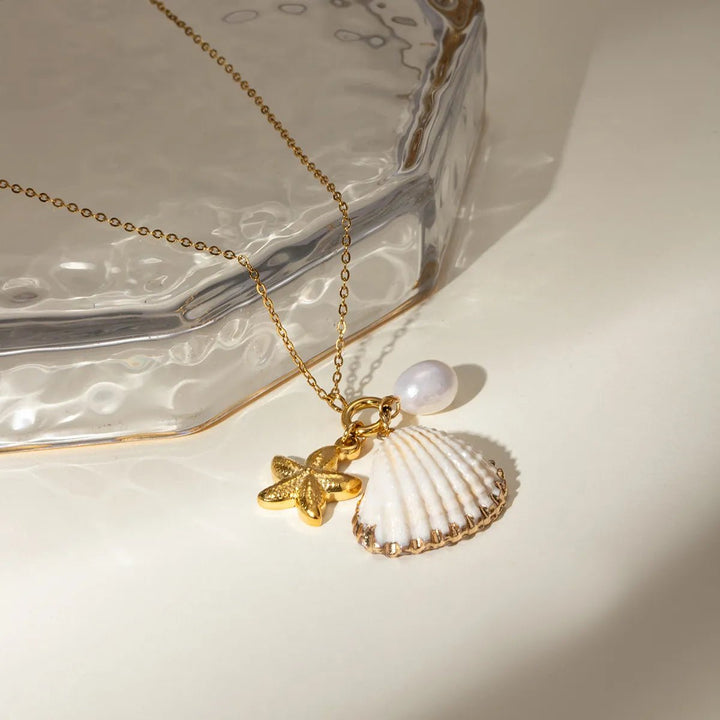 18K Gold - Plated Synthetic Pearl Shell Necklace - Maka Boho