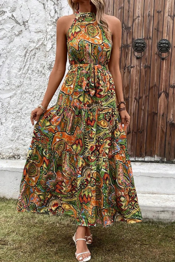 Tied Floral Sleeveless Dress - Maka Boho