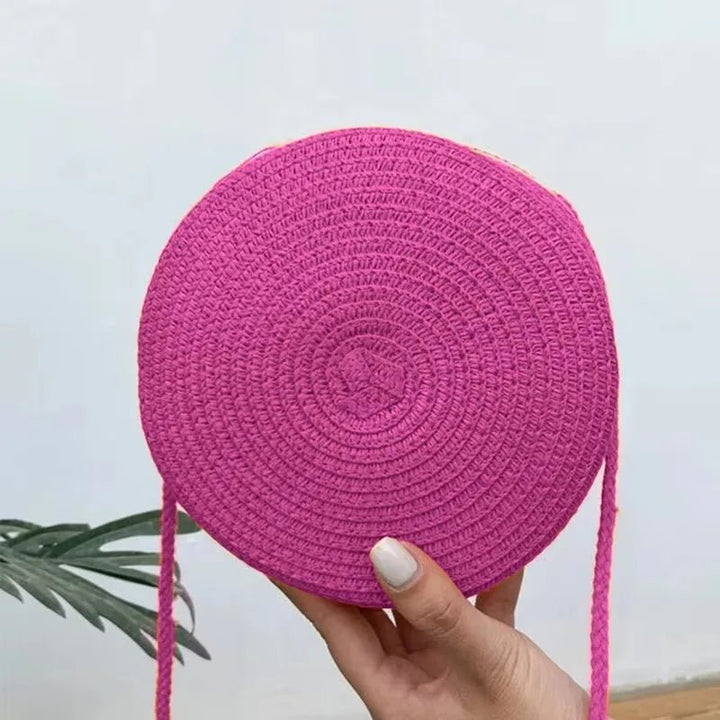 Summer Round Straw Bag For Women Woven Handmade Shoulder Bag New Travel Rattan Beach Bag Casual Style Crossbody Bag Handbag Purs - Maka Boho