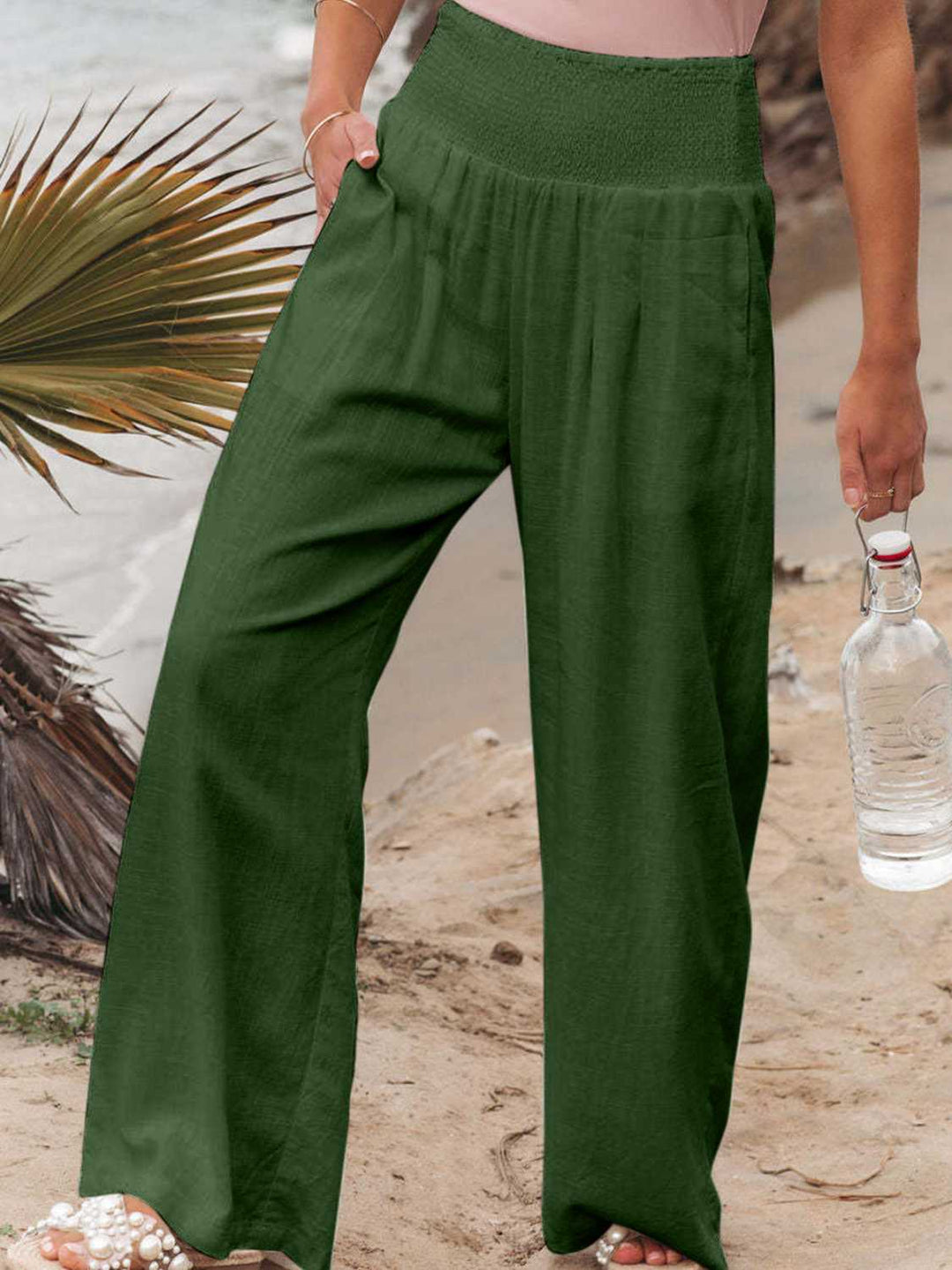 Full Size Smocked Waist Wide Leg Pants - Maka Boho