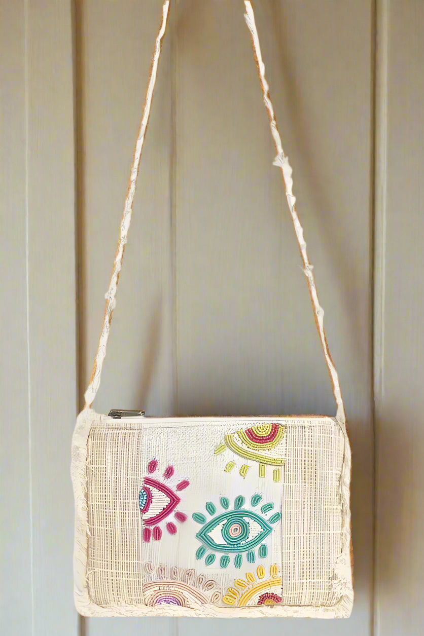Fame Seed Beaded Eye Pattern Crossbody Bag - Maka Boho