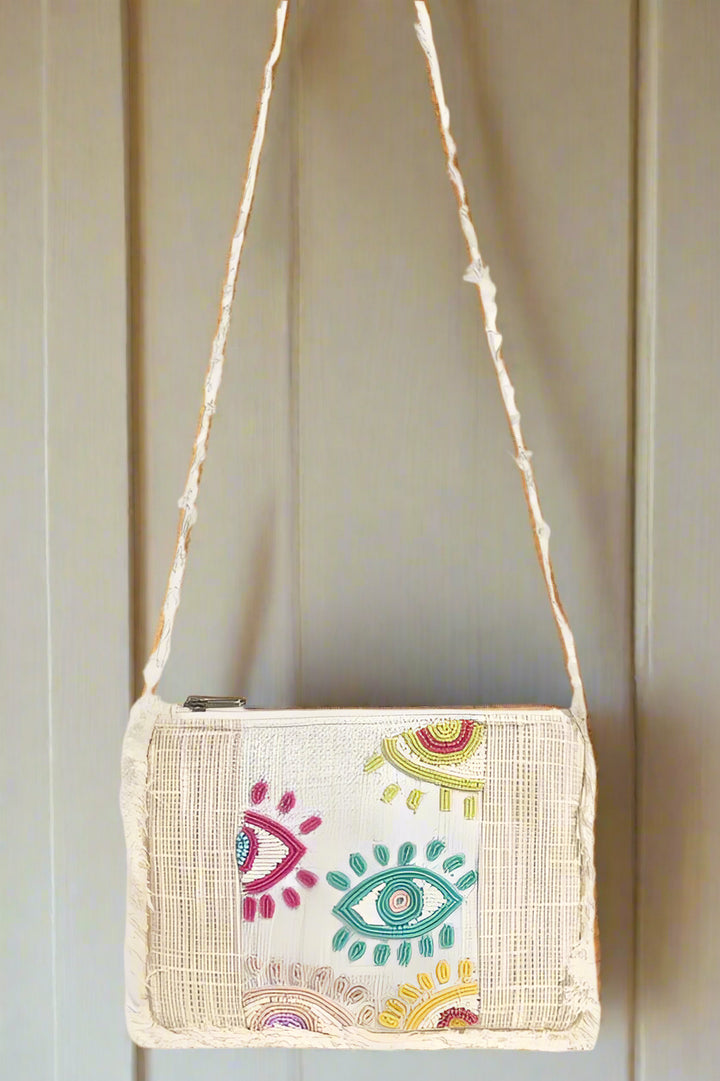 Fame Seed Beaded Eye Pattern Crossbody Bag - Maka Boho