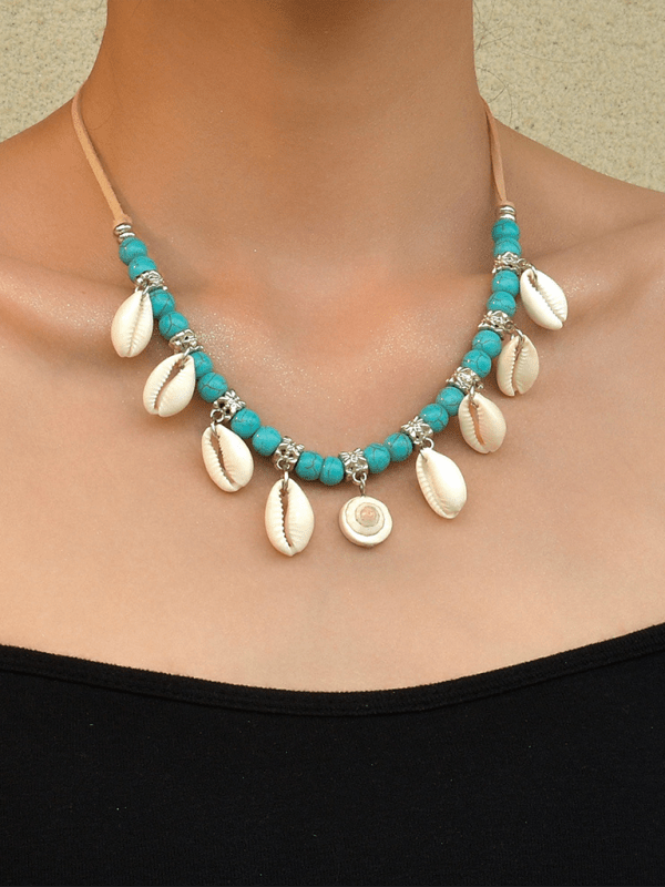 Turquoise shell beaded necklace - Maka Boho