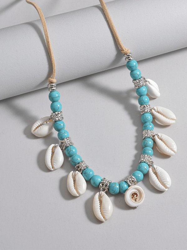 Turquoise shell beaded necklace - Maka Boho