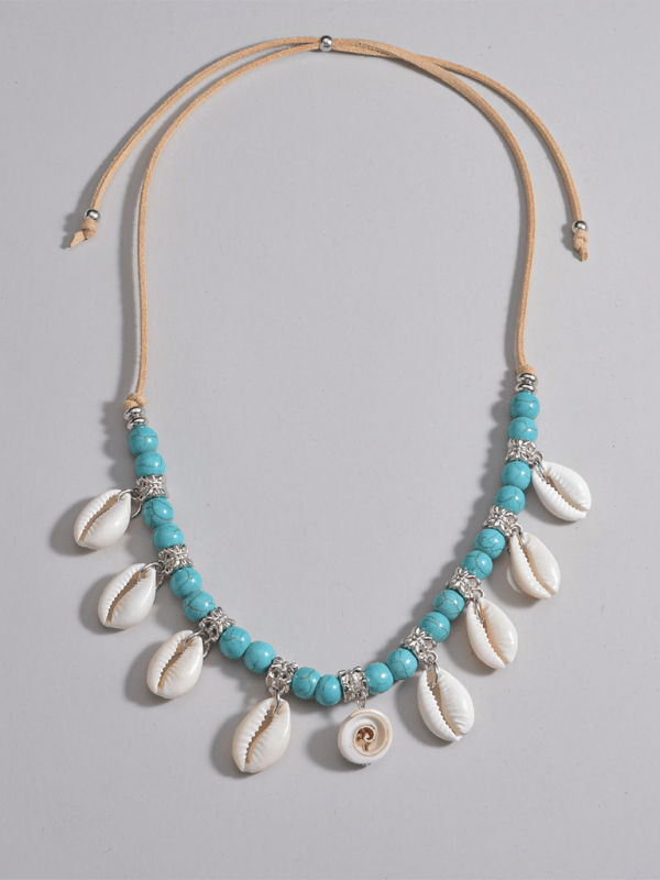 Turquoise shell beaded necklace - Maka Boho